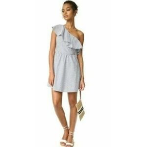 J.O.A. Los Angeles Ruffle One Shoulder Striped Mini Dress Blue White Size Small